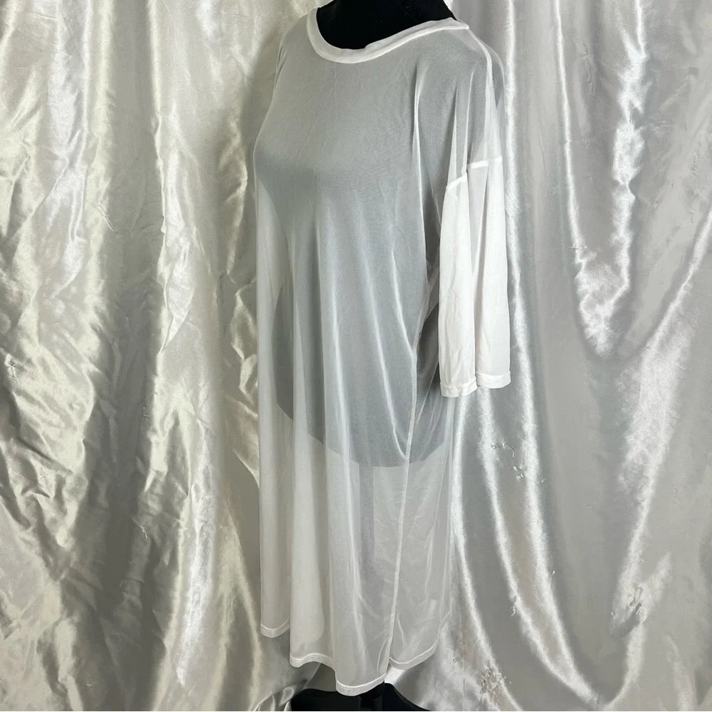 Sheer White Tunic Swim Cover-Up – Half Sleeve Resortwear – OSFM